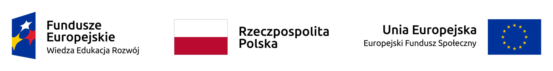 Od lewej: logo Fundusze Europejskie Wiedza Edukacja Rozwój, flaga Rzeczpospolitej Polski, flaga Unii Europejskiej Europejski Fundusz społeczny